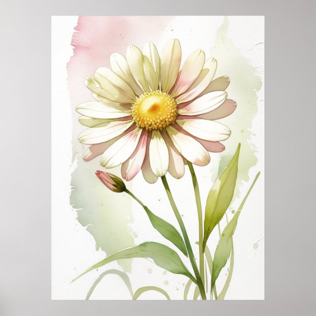 Daisy Vattenfärgsblomma Modern Professionell Poster (Framsidan)