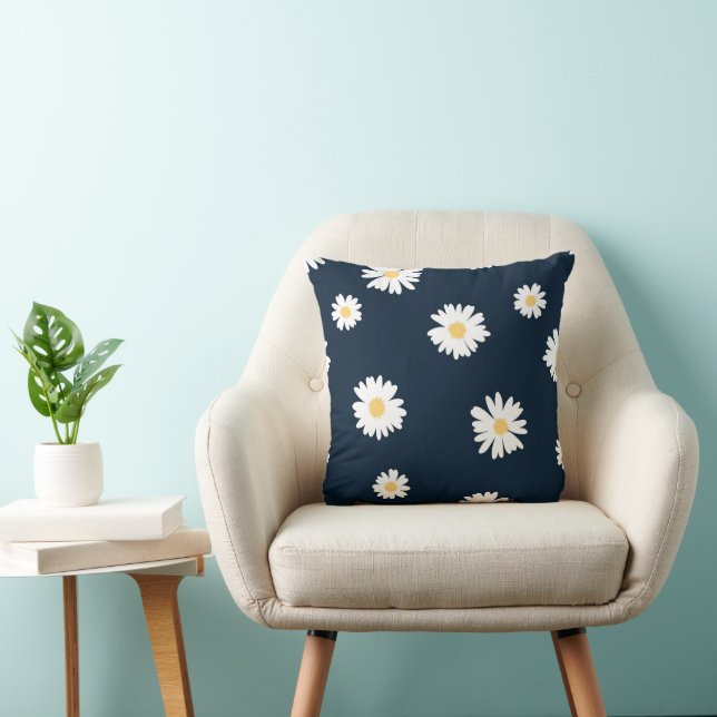 Daisy vid blå Mönster Kudde (Stol)