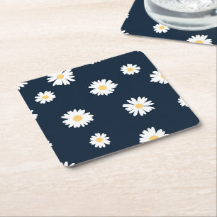 Daisy vid blå Mönster Underlägg Papper Kvadrat