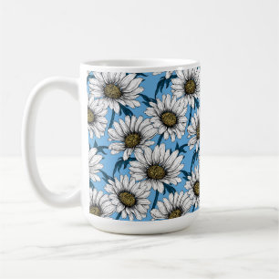Daisy, vild blommor på blått kaffemugg