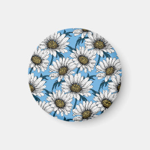 Daisy, vild blommor på blått magnet