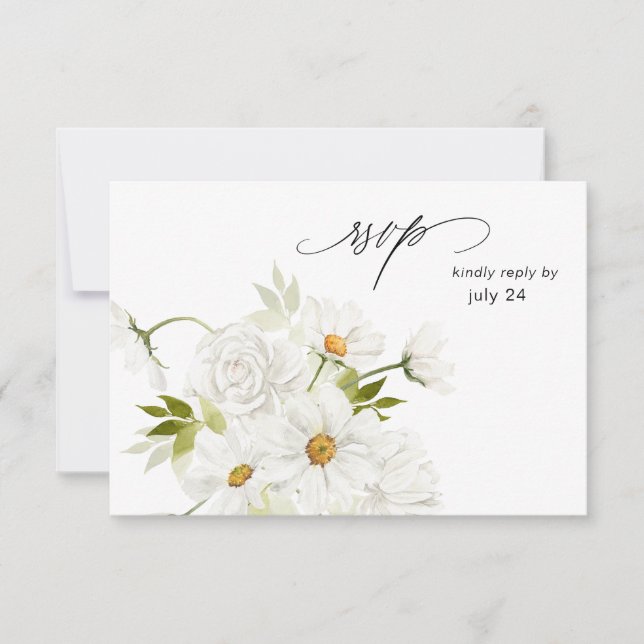 Daisy Vit Blommig med måltid RSVP-kort 4 OSA Kort (Framsida)