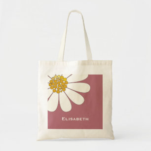 Daisy-vit blommigt som anpassar namn tygkasse