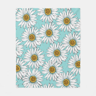 Daisy Vita blommor på blå vintage Sömlös platta Fleecefilt