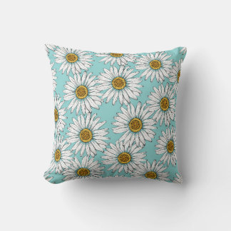 Daisy Vita blommor på blå vintage Sömlös platta Kudde