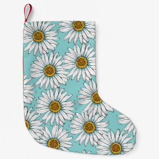 Daisy Vita blommor på blå vintage Sömlös platta Liten Julstrumpa