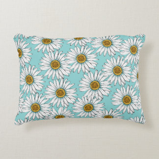 Daisy Vita blommor på blå vintage Sömlös platta Prydnadskudde