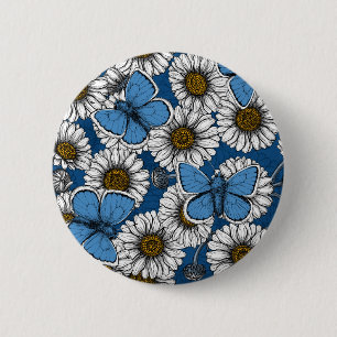 Daisy, vita vilder och blåblommor knapp