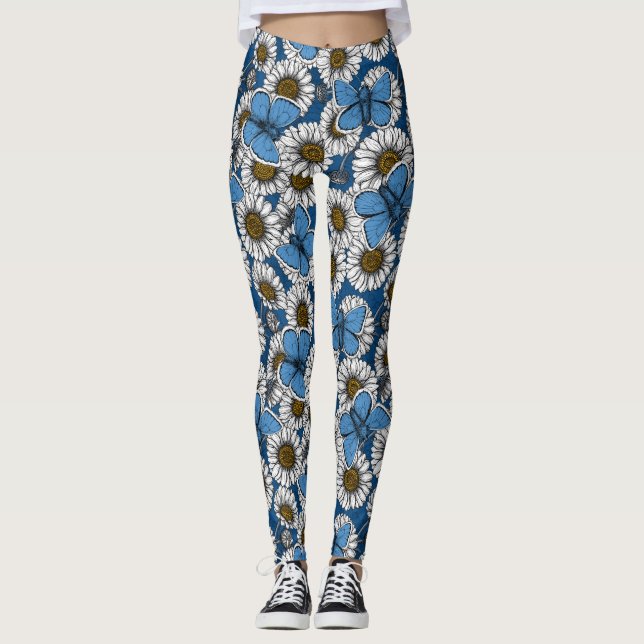 Daisy, vita vilder och blåblommor leggings (Framsida)