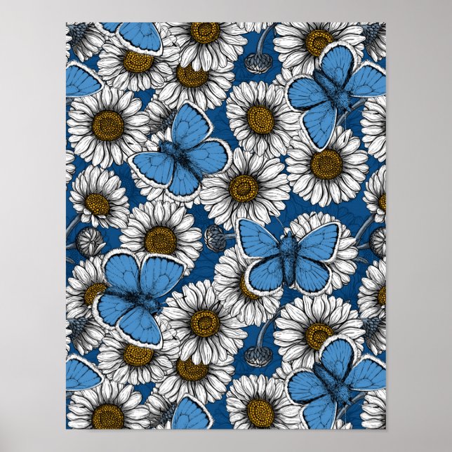 Daisy, vita vilder och blåblommor poster (Framsidan)