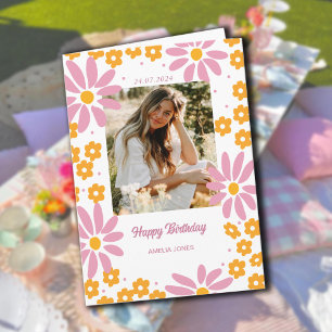Daisy Warm Florals Foto Glad Födelsedag Kort