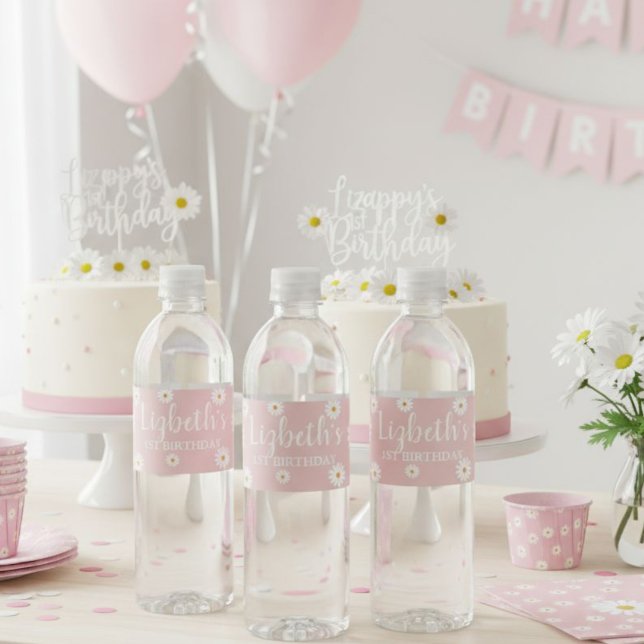 Daisy Water Bottle Labels, Floral Birthday Party Vattenflaskor Etikett (Skapare uppladdad)