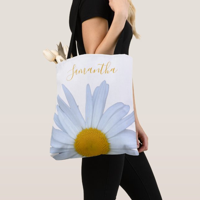 Daisy White Gult Script Tobit Bag Tygkasse (Närbild)
