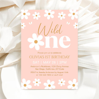 Daisy Wild One 1st Birthday Invitation Inbjudningar