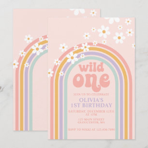 Daisy Wild One boho blomster regnbåge första födel Inbjudningar