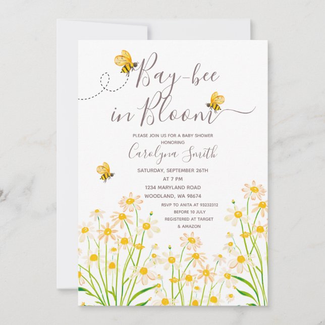 Daisy WildblomBay Bee in Bloom Baby Shower Inbjudningar (Framsida)