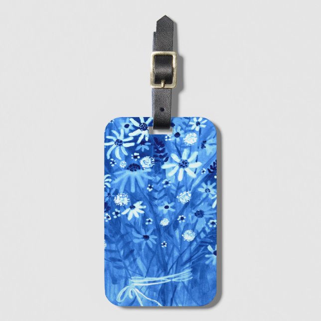 Daisy WildblomBouquet Watercolor Blue Bagagebricka (Framsida vertikal)