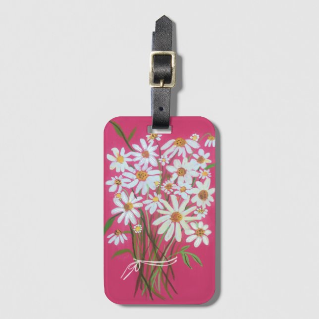Daisy WildblomBouquet Watercolor Rosa Bagagebricka (Framsida vertikal)