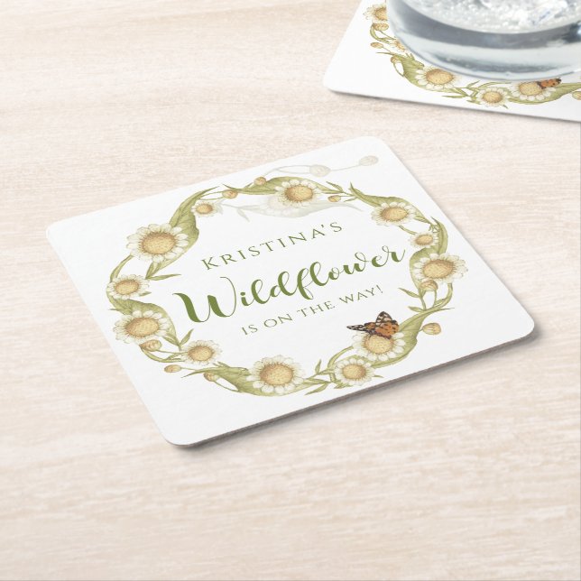 Daisy Wildblomma Baby i Bloom Baby Shower Underlägg Papper Kvadrat (Vinklad)