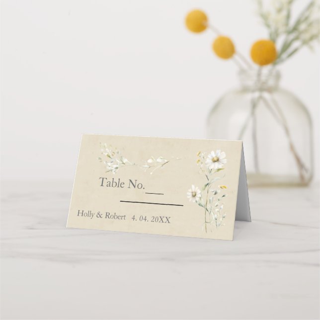 Daisy Wildblomma Bröllop Placeringskort (Framsida)