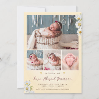 Daisy Wildblomma Welcome Newborn Flicka Birth Meddelande