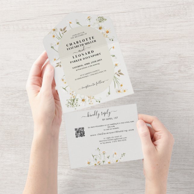 Daisy Wildblomme Bröllop Qr-kodOsa (Avrivbar del)