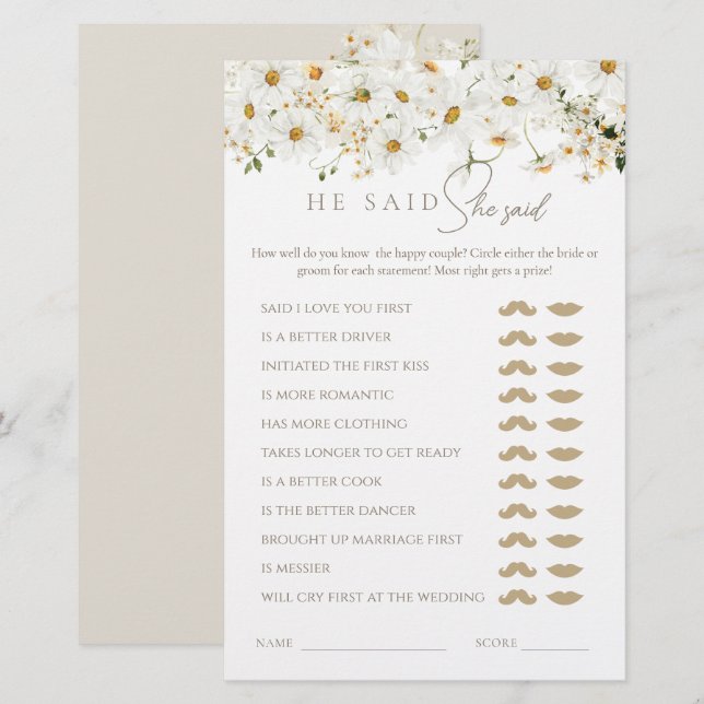 Daisy Wildblomme Möhippa Han eller hon spelade (Fram/baksida)