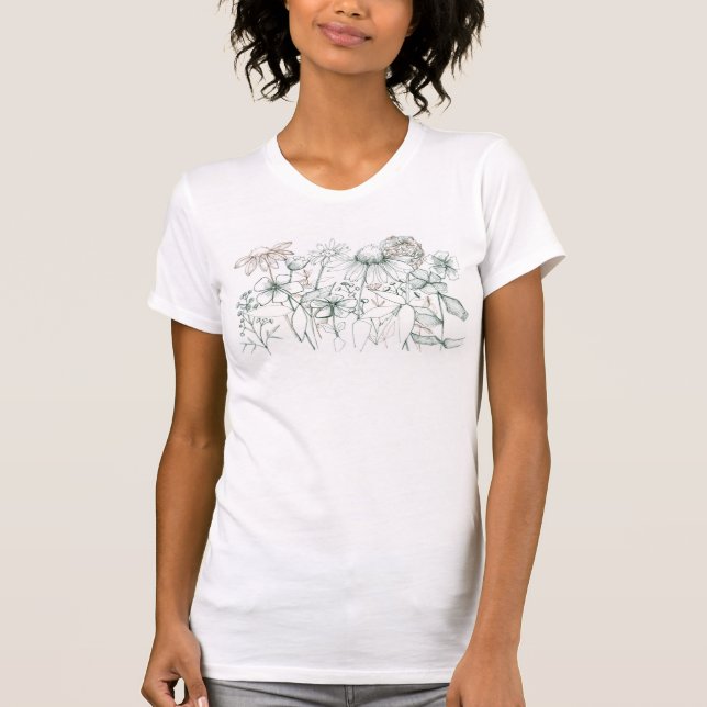 Daisy Wildblommor Coneflower Plants Bläck Art T Shirt (Framsida)