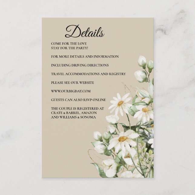 Daisy Wildflower Boho Inneslutande Kortdetaljer Tilläggskort (Framsida)