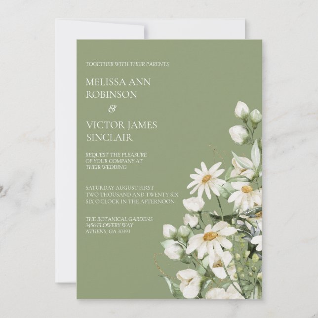 Daisy Wildflower Boho Wedding Invitation Inbjudningar (Framsida)