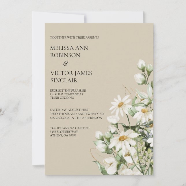 Daisy Wildflower Boho Wedding Invitation Inbjudningar (Framsida)