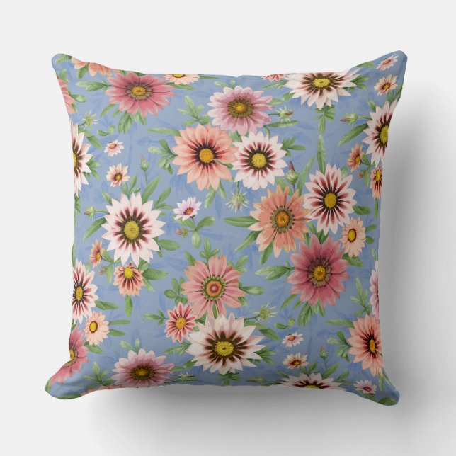 Daisyblommor på blå bakgrund kudde (Framsida)