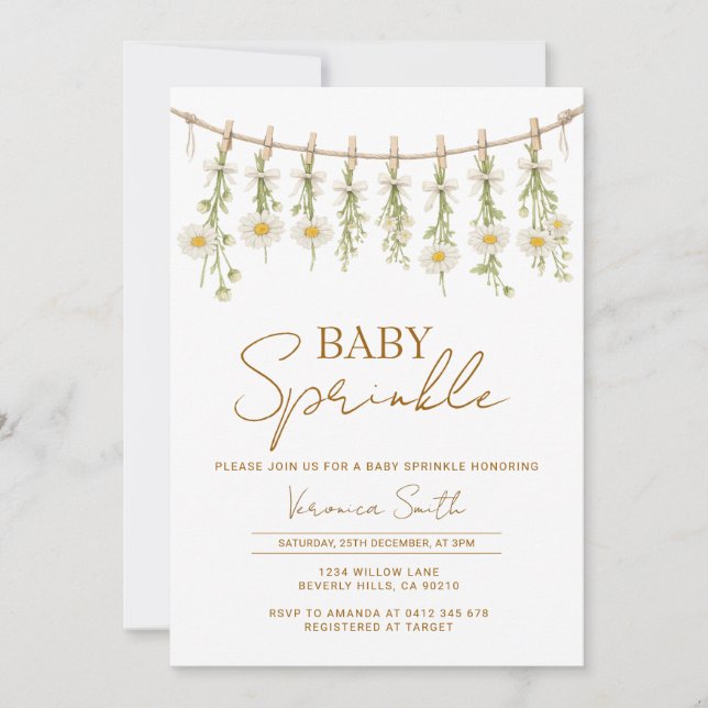 DaisyLittle Wildflower Floral Baby Sprinkle Invite Inbjudningar (Framsida)