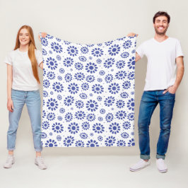 Daisyn Blå och vit Abstrakt Flower Mönster Fleecefilt