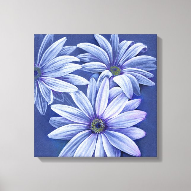 Daisyn Blått blommigt arbetsyta för originalutskri Canvastryck (Framsida)