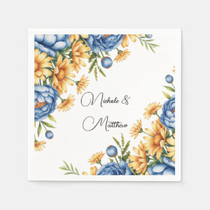 Daisyn Blue Peony och Gult Arrangemangare Bröllop Pappersservett