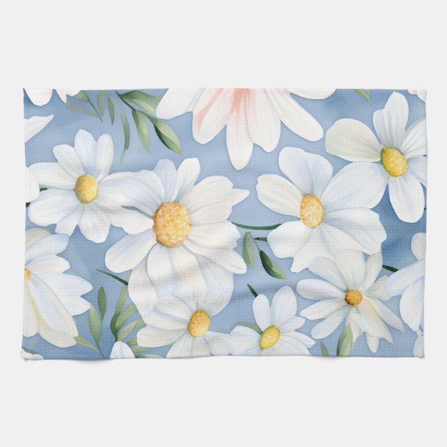 Daisyn elegant vattenfärg kökshandduk (Horisontell)