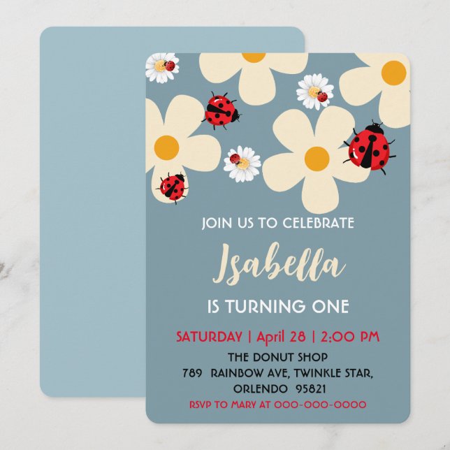 Daisyn Flower 1 Birthday Inbjudningar (Fram/baksida)