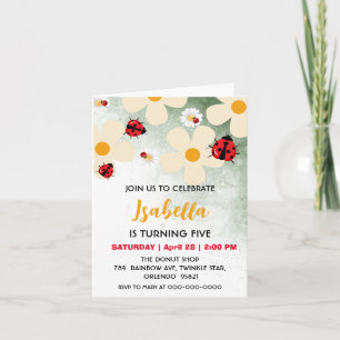 Daisyn Flower Birthday, Cute Red Polka dot Ladybug Inbjudan