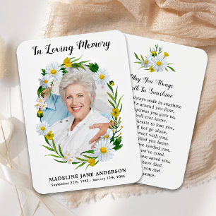 Daisyn Foto Memorial Prayer Card för vanlig Blommi Visitkort