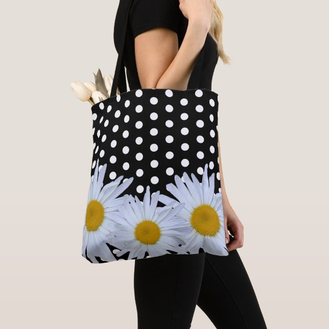 Daisyn Girly Chic White Polka dots Black Tygkasse (Närbild)