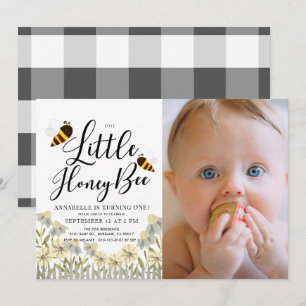 Daisyn Little honey Bee 1:a födelsedagsfoto Inbjudningar