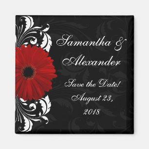 Daisyn Red+Black+White Gerbera Spara datum /Favor Magnet