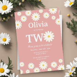 Daisyn Rosa i Böhmen Blommigt 2:a födelsedagen par Inbjudningar