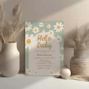 Daisyn Sage Grönt Hej Baby Retro Baby Shower Inbjudningar