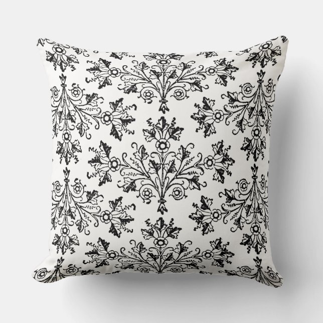 Daisyn vintage Damask, Blommönster Black White Kudde (Framsida)