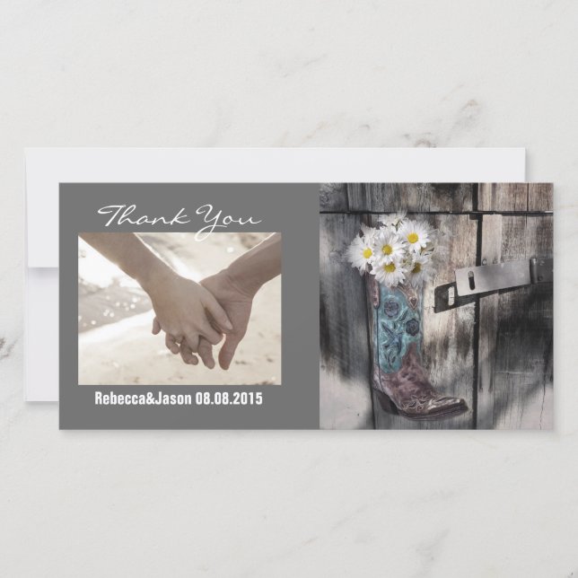 daisyn westerna land cowboyen bröllop tack kort (Framsida)