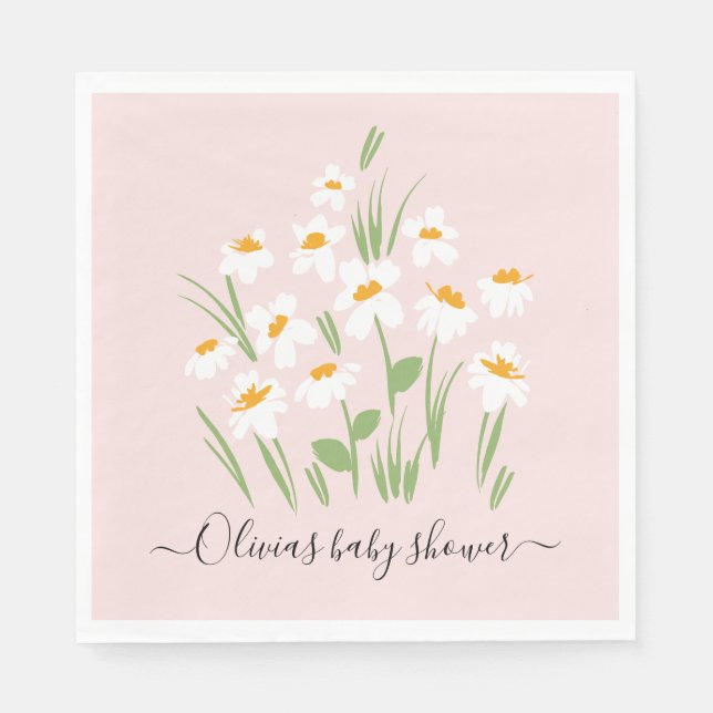 daisyns blommigt elegant vacker babydusch pappersservett (Framsidan)