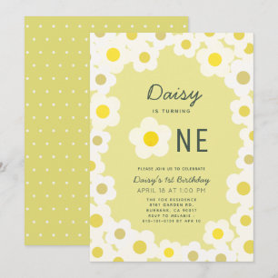 Daisyns Blommigt Gult 1:a födelsedag Inbjudningar