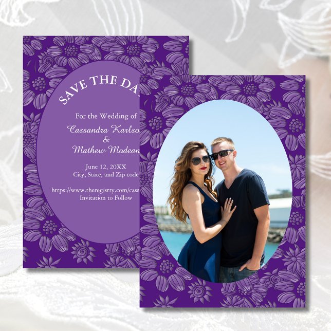 Daisyns Lila Spara datumfotokortet Datumet (Daisies Purple Save the Date Photo Card)